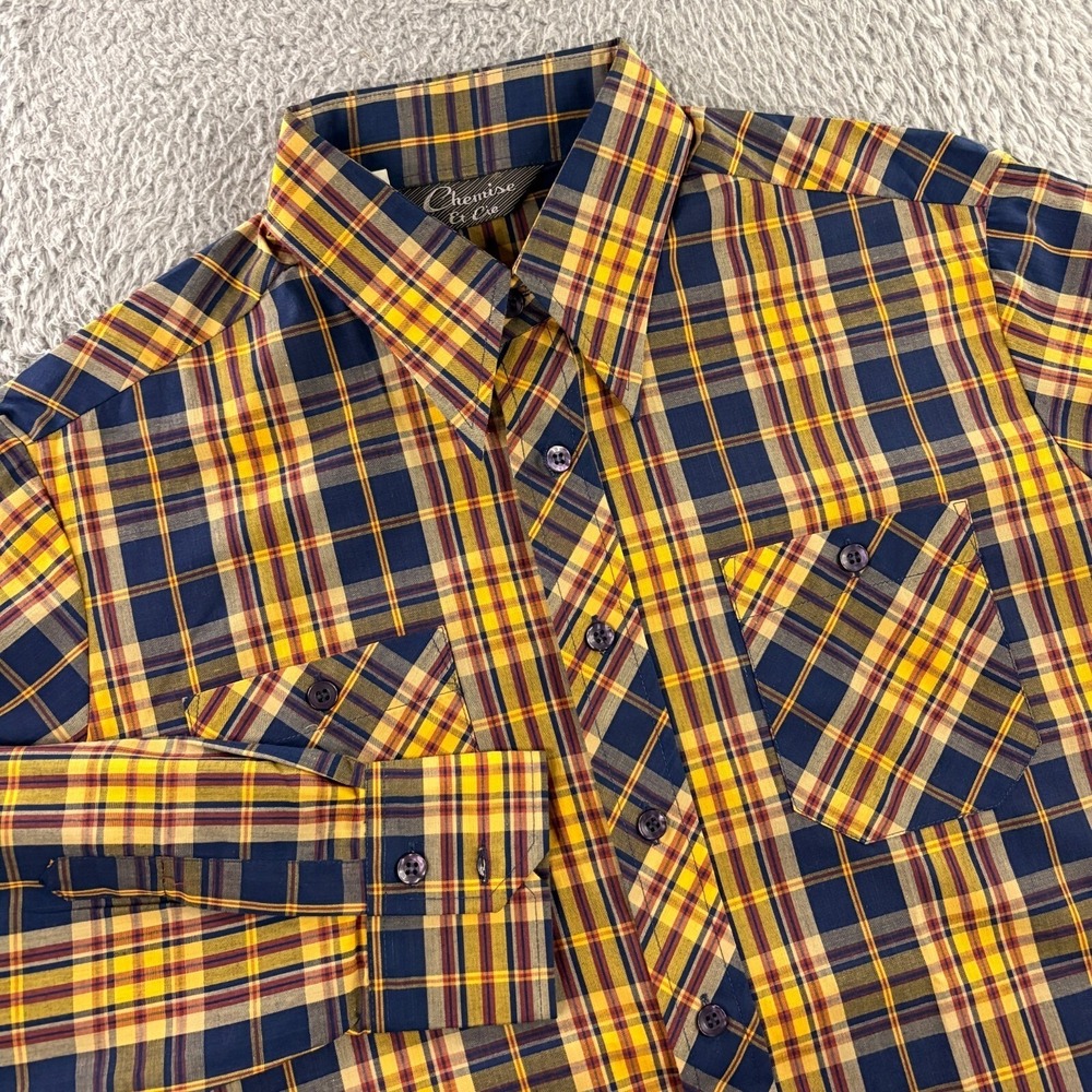 Vintage Chemise Et Cie Shirt Mens 16.5 Dagger Collar Plaid Button Up Retro